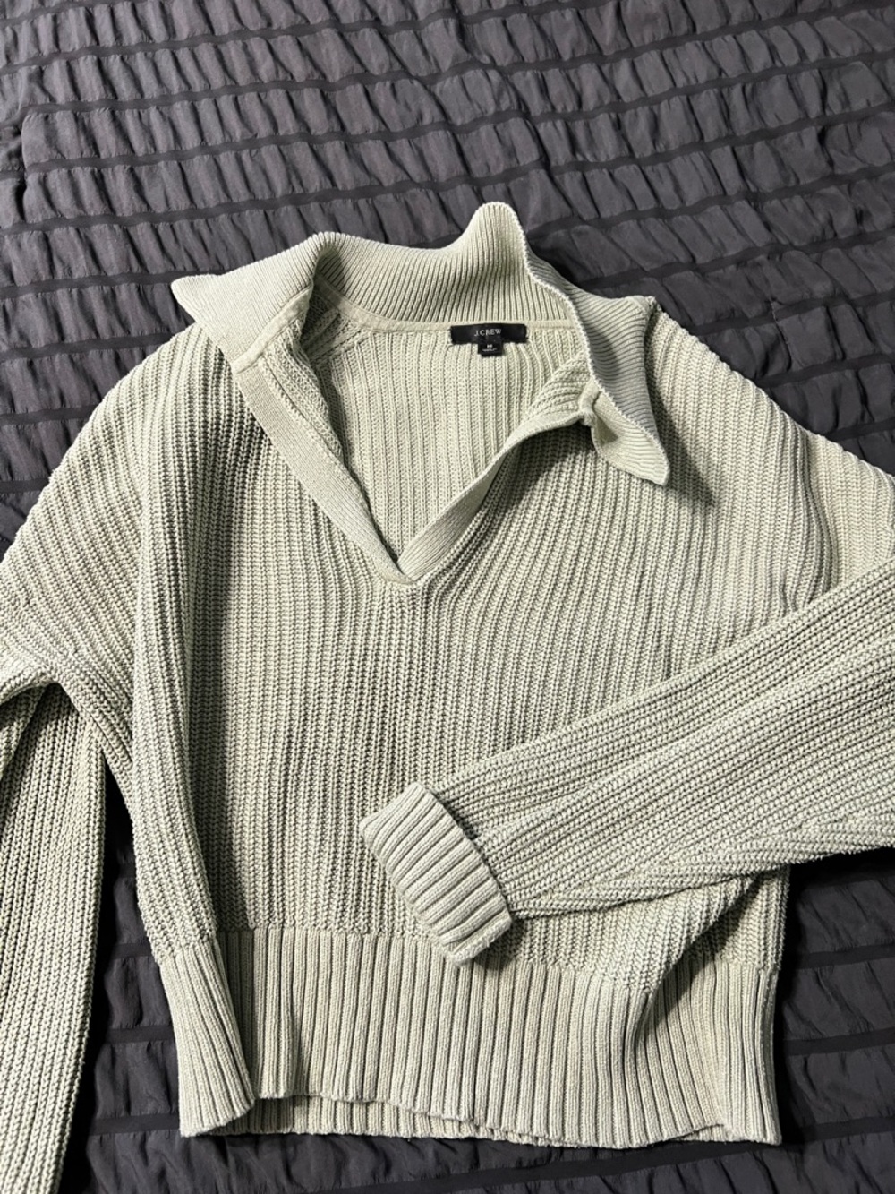 J. Crew Sage Green V-Neck Collared Sweater